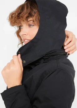 Trenchcoat long à capuche, cintré, légèrement doublé