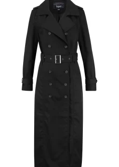 Trench-coat long ceinturé à la taille