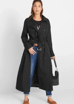 Trench-coat long ceinturé à la taille
