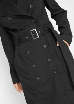Trench-coat long ceinturé à la taille