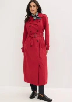 Trench-coat long ceinturé à la taille