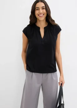 T-shirt à col tunisien en viscose mélangée