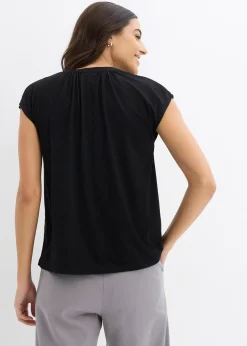 T-shirt à col tunisien en viscose mélangée