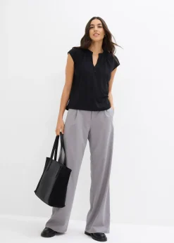 T-shirt à col tunisien en viscose mélangée