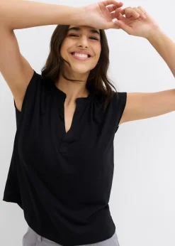 T-shirt à col tunisien en viscose mélangée