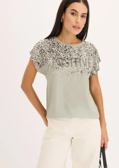 T-shirt à empiècement tissé et strass