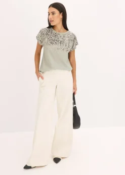 T-shirt à empiècement tissé et strass