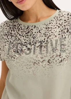 T-shirt à empiècement tissé et strass