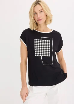 T-shirt à imprimé placé et passepoil contrastant