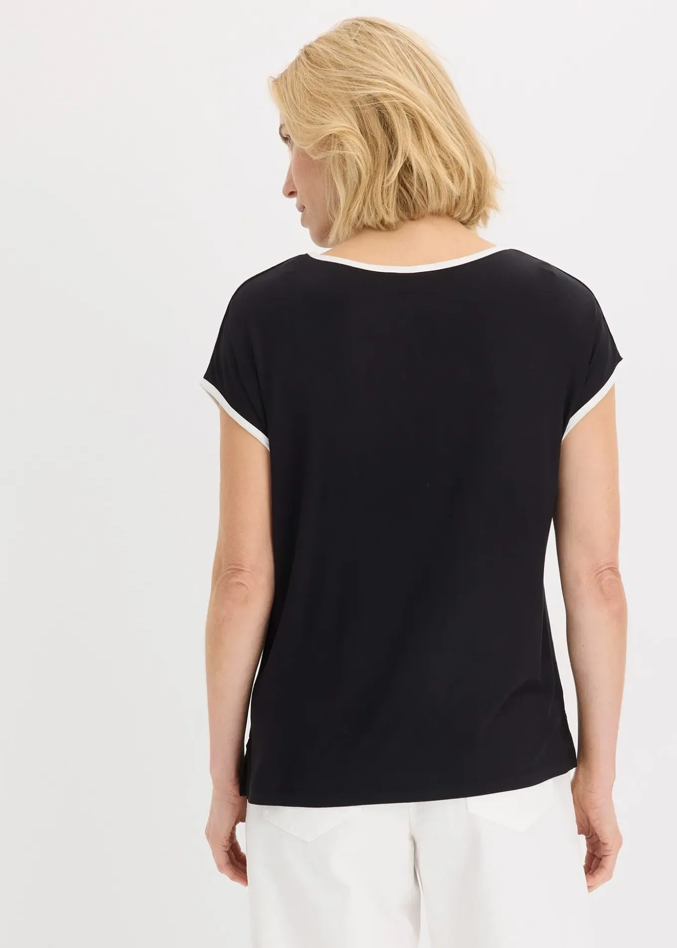 T-shirt à imprimé placé et passepoil contrastant