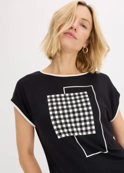 T-shirt à imprimé placé et passepoil contrastant