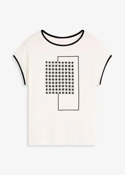 T-shirt à imprimé placé et passepoil contrastant