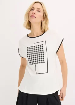 T-shirt à imprimé placé et passepoil contrastant