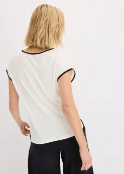 T-shirt à imprimé placé et passepoil contrastant