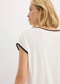 T-shirt à imprimé placé et passepoil contrastant