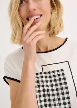 T-shirt à imprimé placé et passepoil contrastant