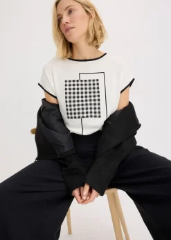 T-shirt à imprimé placé et passepoil contrastant