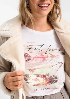 T-shirt à imprimé plume