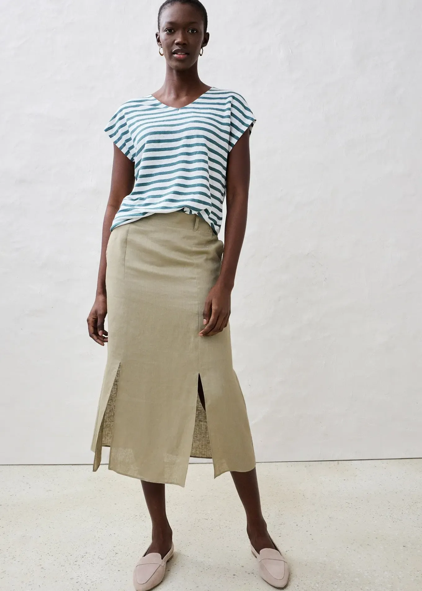 T-shirt 100% lin à manches chauve-souris