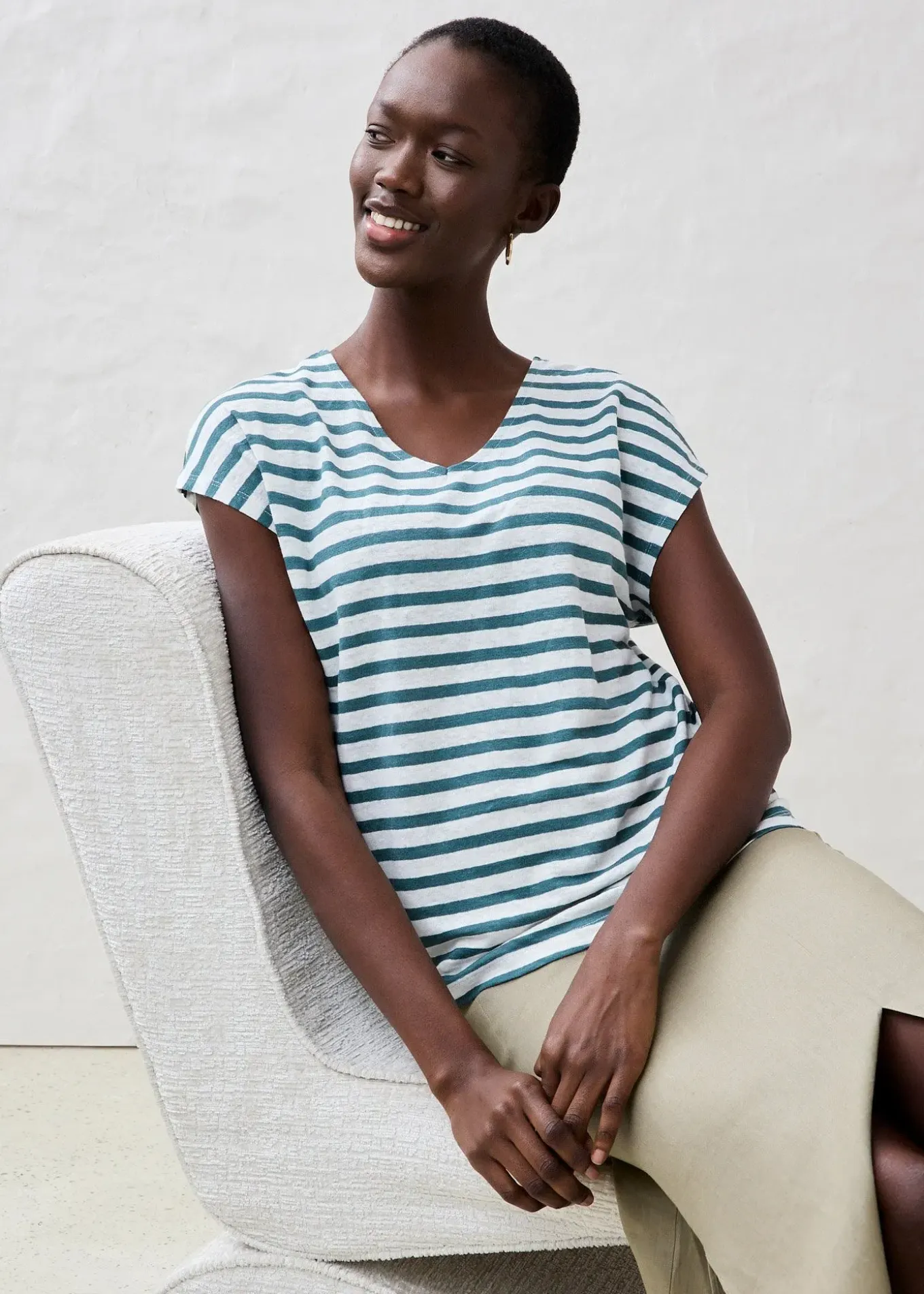 T-shirt 100% lin à manches chauve-souris