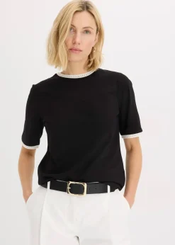 T-shirt à liserés en dentelle