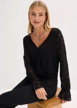 T-shirt à manches longues en dentelle