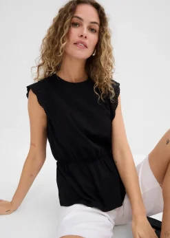 T-shirt avec détails en broderie anglaise