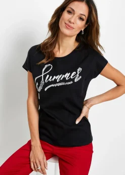 T-shirt avec inscription à sequins