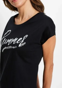 T-shirt avec inscription à sequins