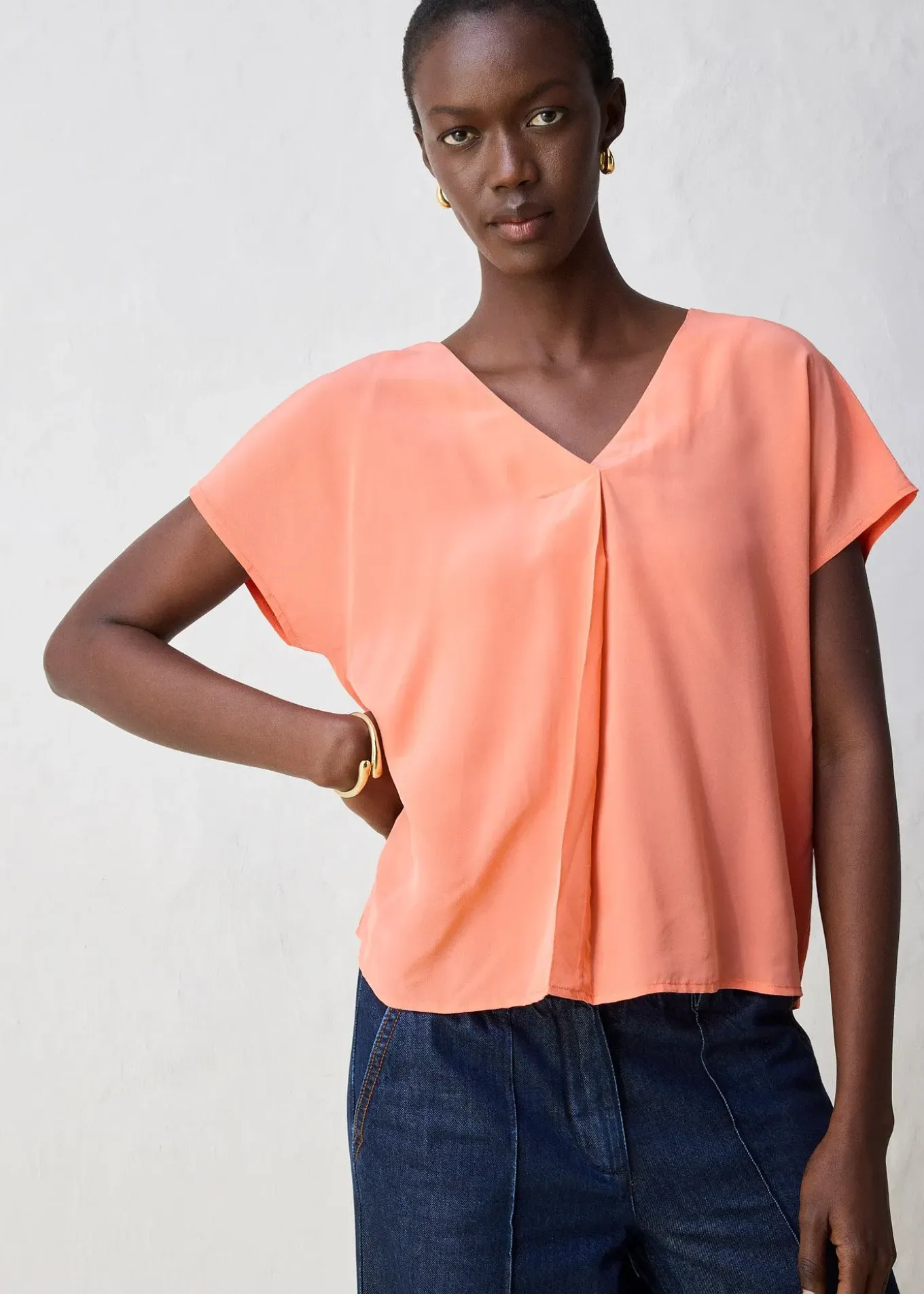 T-shirt avec soie et empiècement tissé