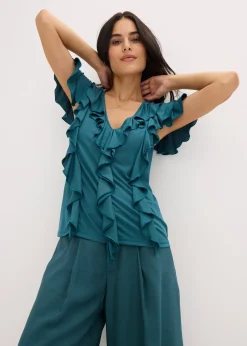 T-shirt avec volants en modal mélangé