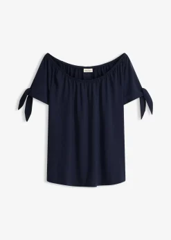 T-shirt col Bardot à détail nœud