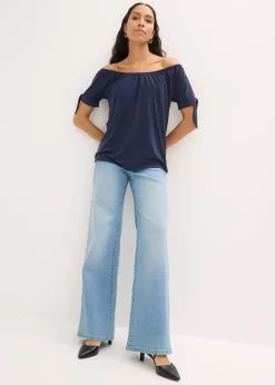 T-shirt col Bardot à détail nœud