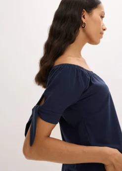 T-shirt col Bardot à détail nœud