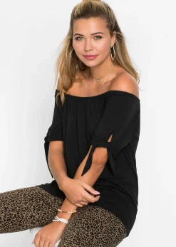 T-shirt col Bardot à détail nœud