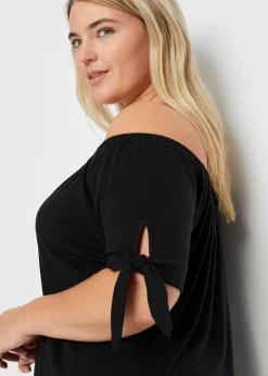 T-shirt col Bardot à détail nœud