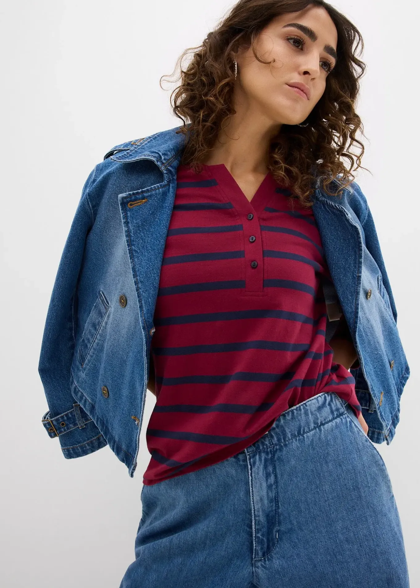 T-shirt col Henley, 100% coton