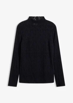 T-shirt col roulé en dentelle