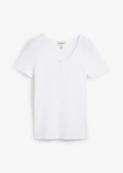 T-shirt col tunisien, 100% coton