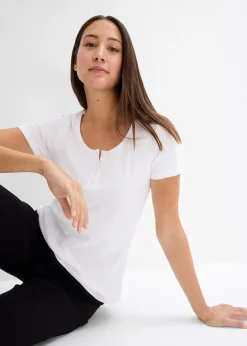 T-shirt col tunisien, 100% coton