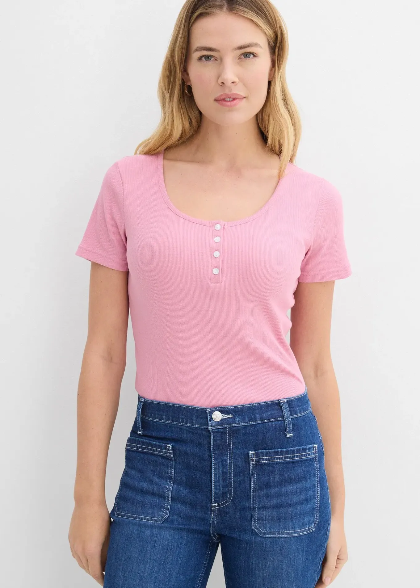 T-shirt col tunisien, 100% coton