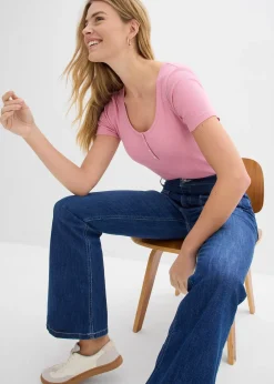 T-shirt col tunisien, 100% coton