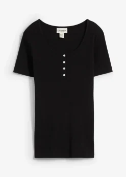 T-shirt col tunisien, 100% coton