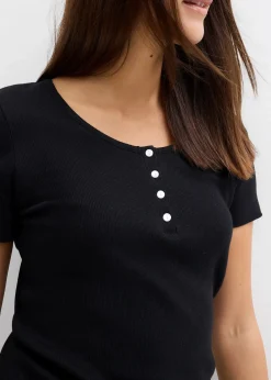 T-shirt col tunisien, 100% coton