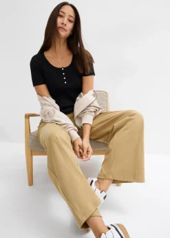 T-shirt col tunisien, 100% coton