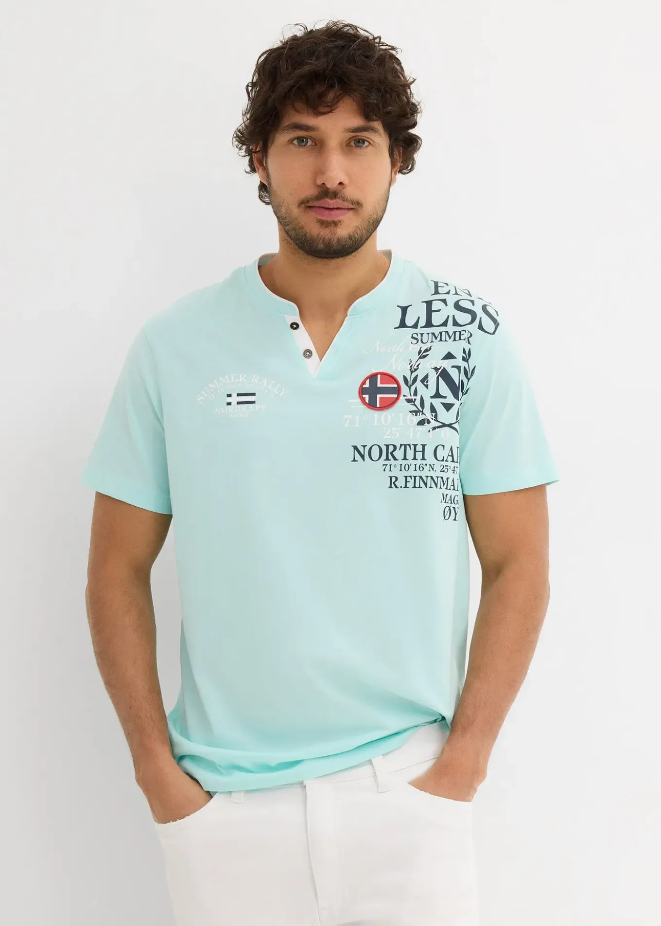 T-shirt col tunisien 100% coton