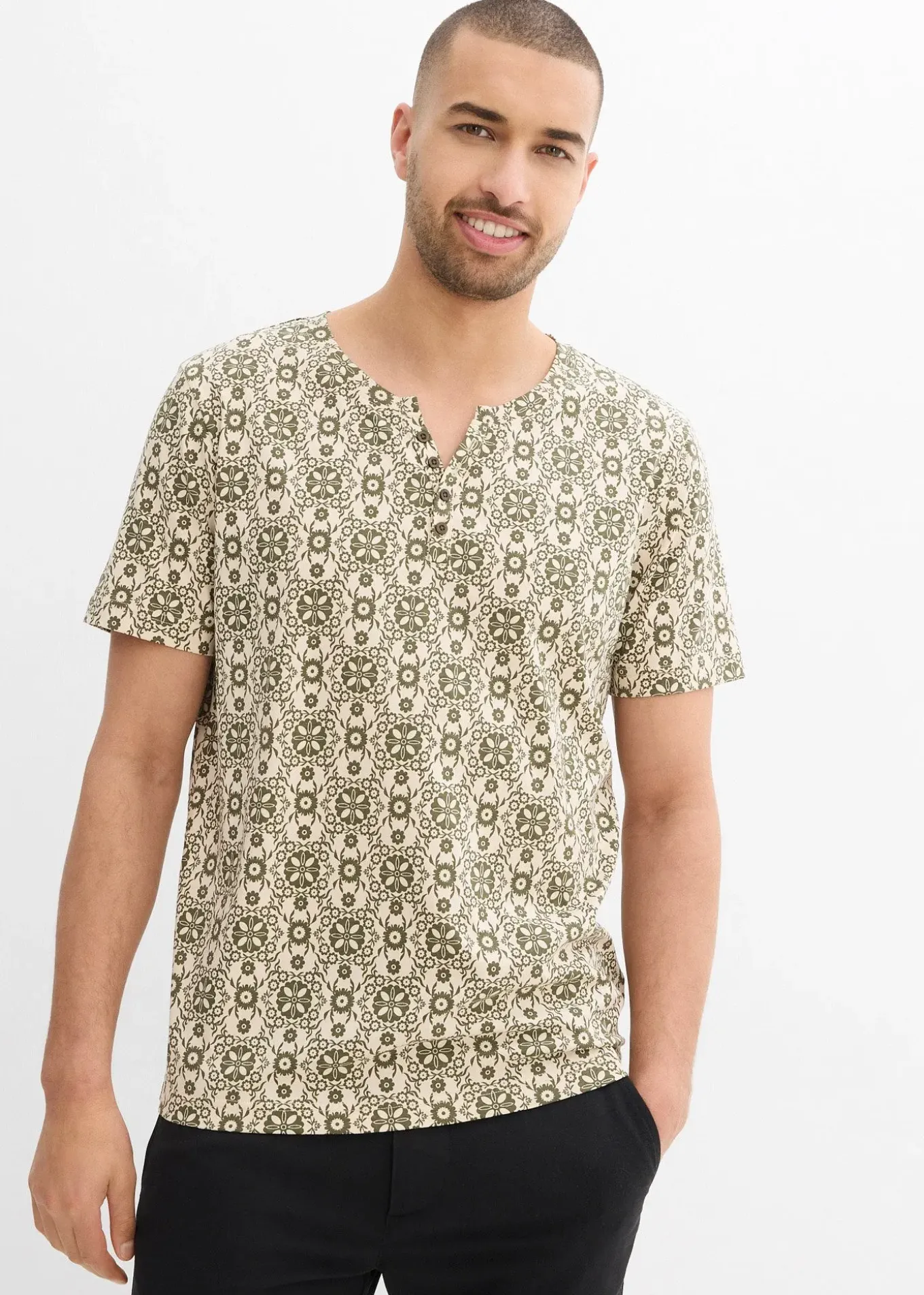 T-shirt col tunisien 100% coton