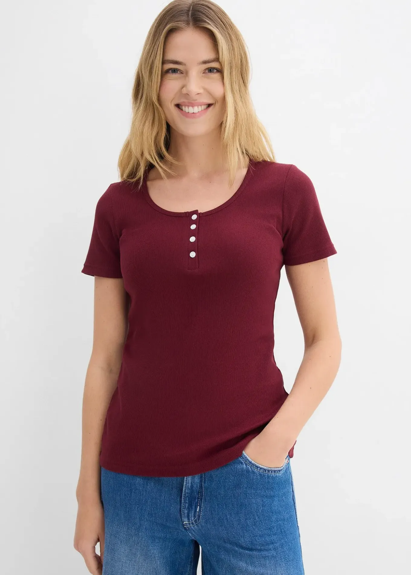 T-shirt col tunisien, 100% coton