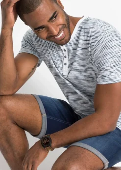 T-shirt col tunisien, 100% coton