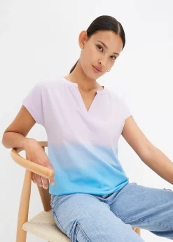 T-shirt col tunisien à effet ombré dye